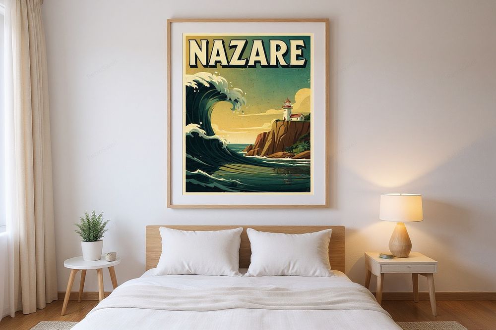 Nazare Portugal Surf Poster — room mockup