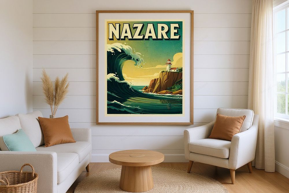 Nazare Portugal Surf Poster — room mockup