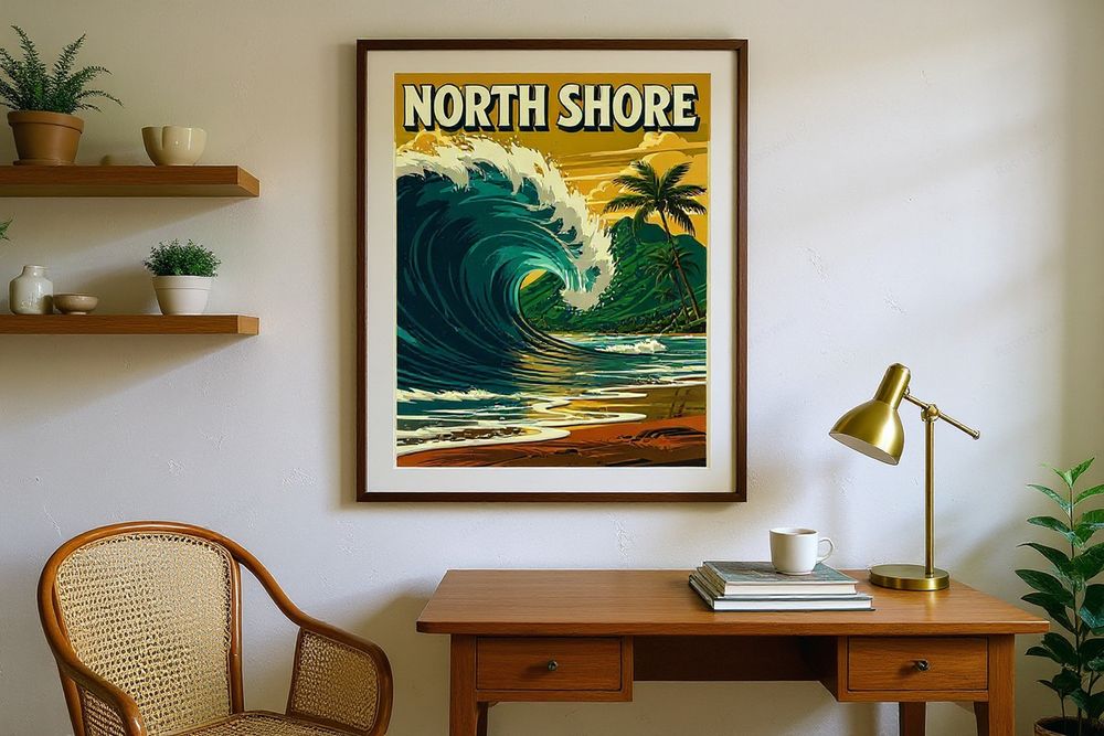 North Shore Hawaii Surf Poster — room mockup