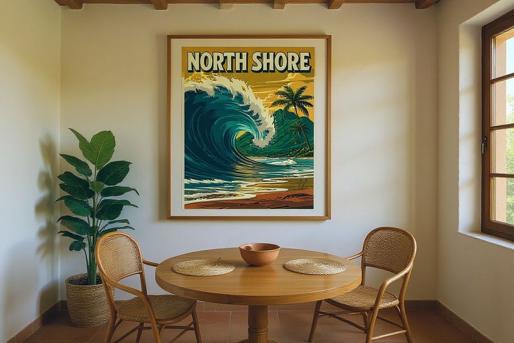 North Shore Hawaii Surf Poster — room mockup