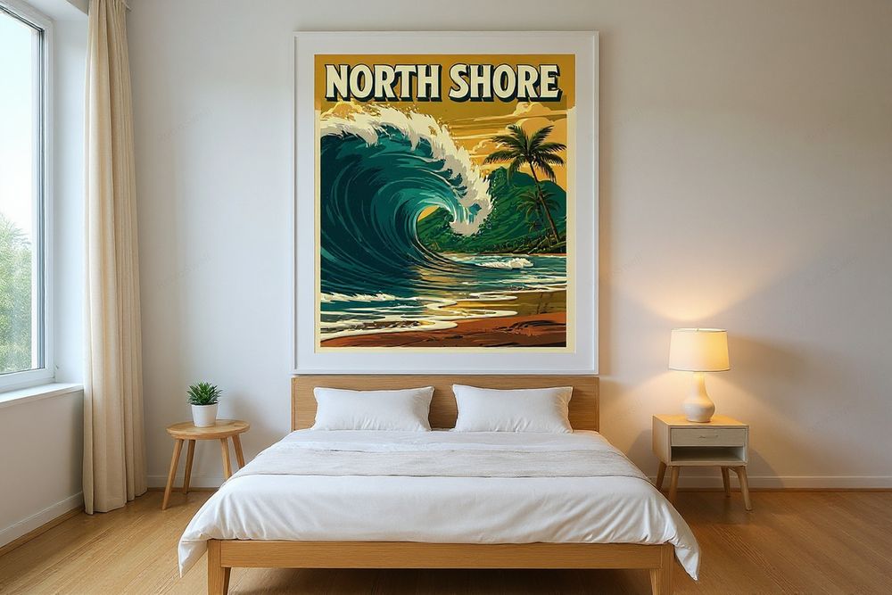 North Shore Hawaii Surf Poster — room mockup