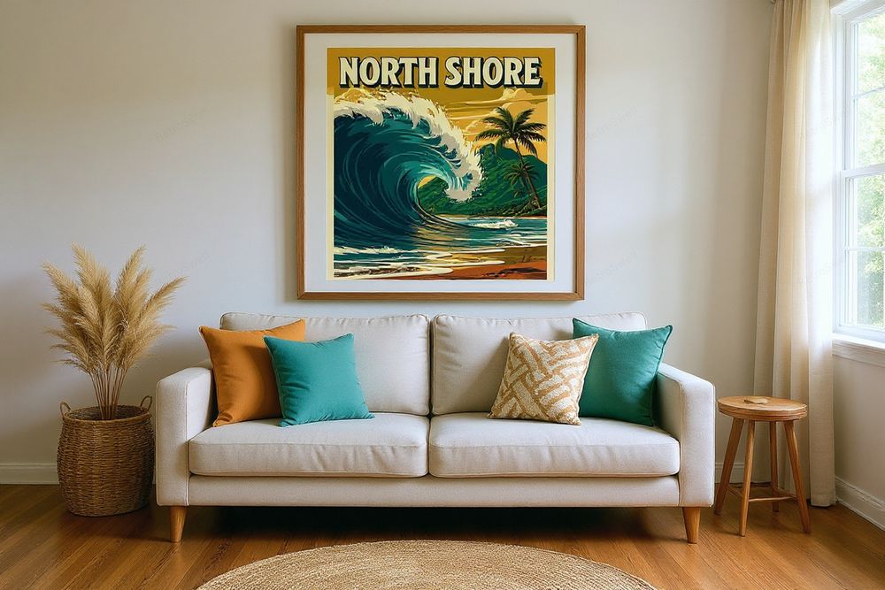 North Shore Hawaii Surf Poster — room mockup