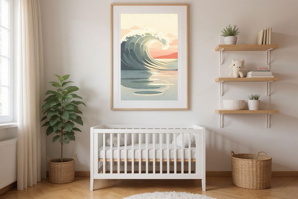Ocean Wave Nursery Art — room mockup