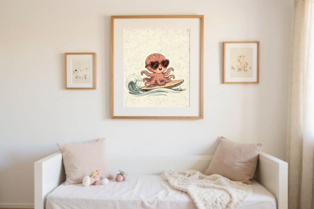 Octopus Surfing Art Print — room mockup