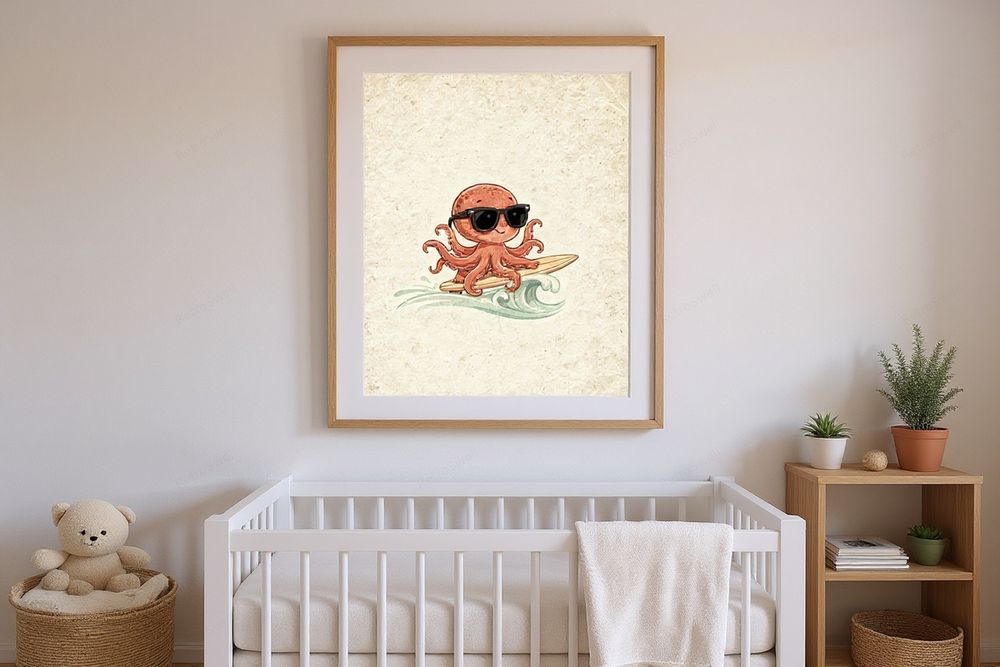 Octopus Surfing Art Print — room mockup