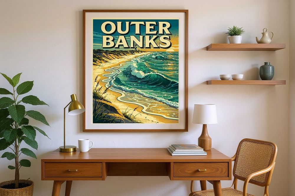 Outer Banks Surf Poster — room mockup