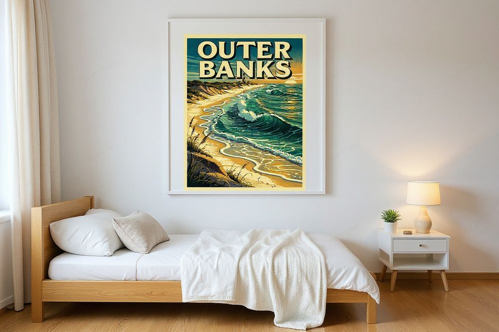 Outer Banks Surf Poster — room mockup