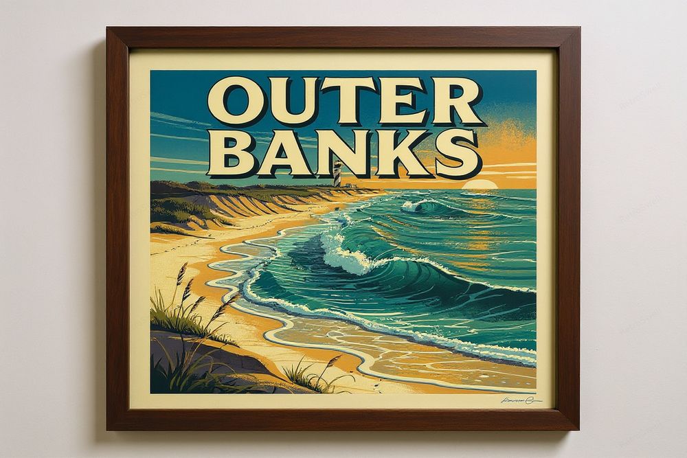 Outer Banks Surf Poster — room mockup