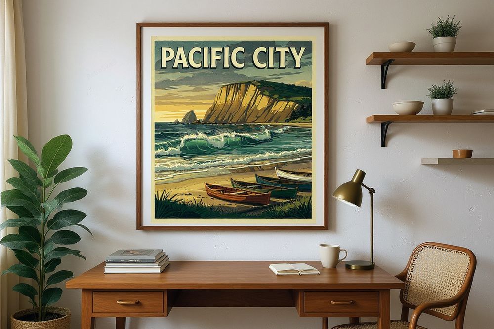 Pacific City Oregon Surf Poster — room mockup