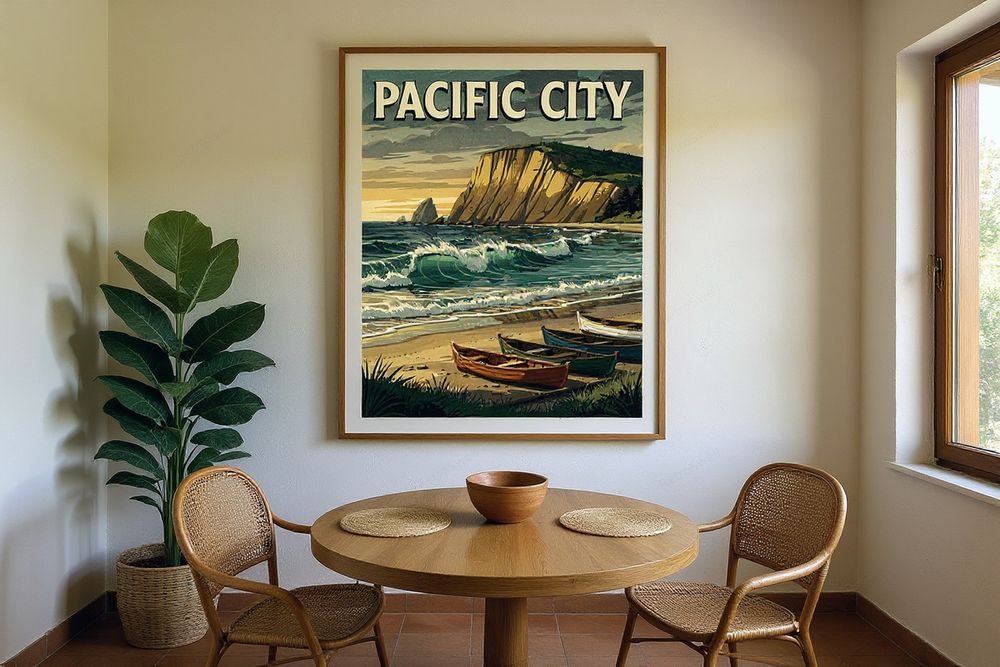 Pacific City Oregon Surf Poster — room mockup