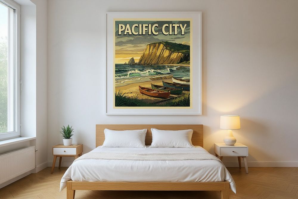 Pacific City Oregon Surf Poster — room mockup