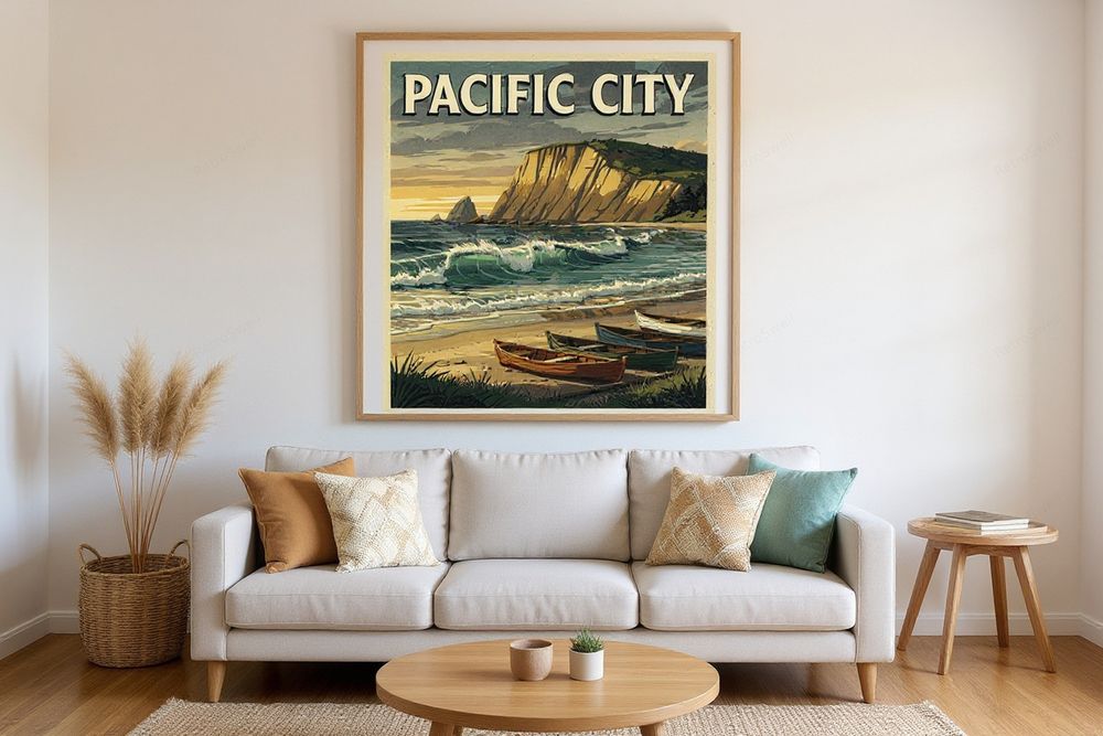 Pacific City Oregon Surf Poster — room mockup
