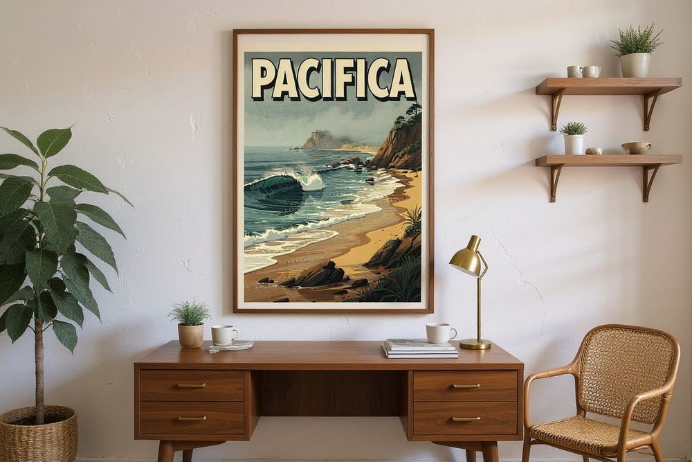 Pacifica California Surf Poster — room mockup