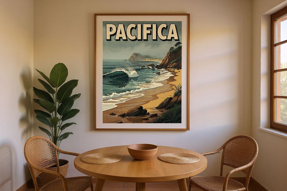 Pacifica California Surf Poster — room mockup