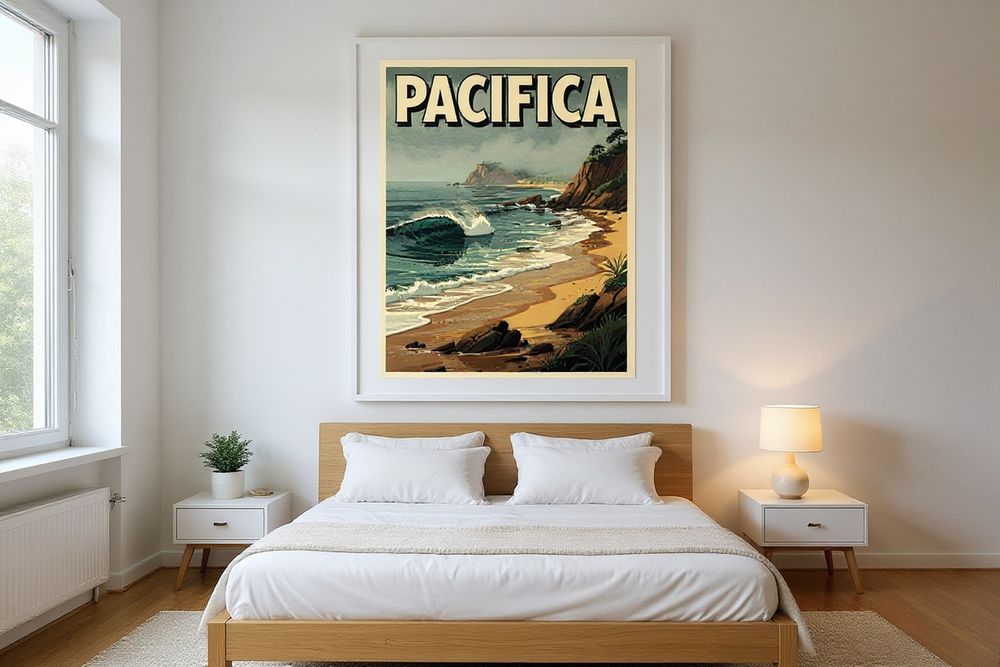 Pacifica California Surf Poster — room mockup