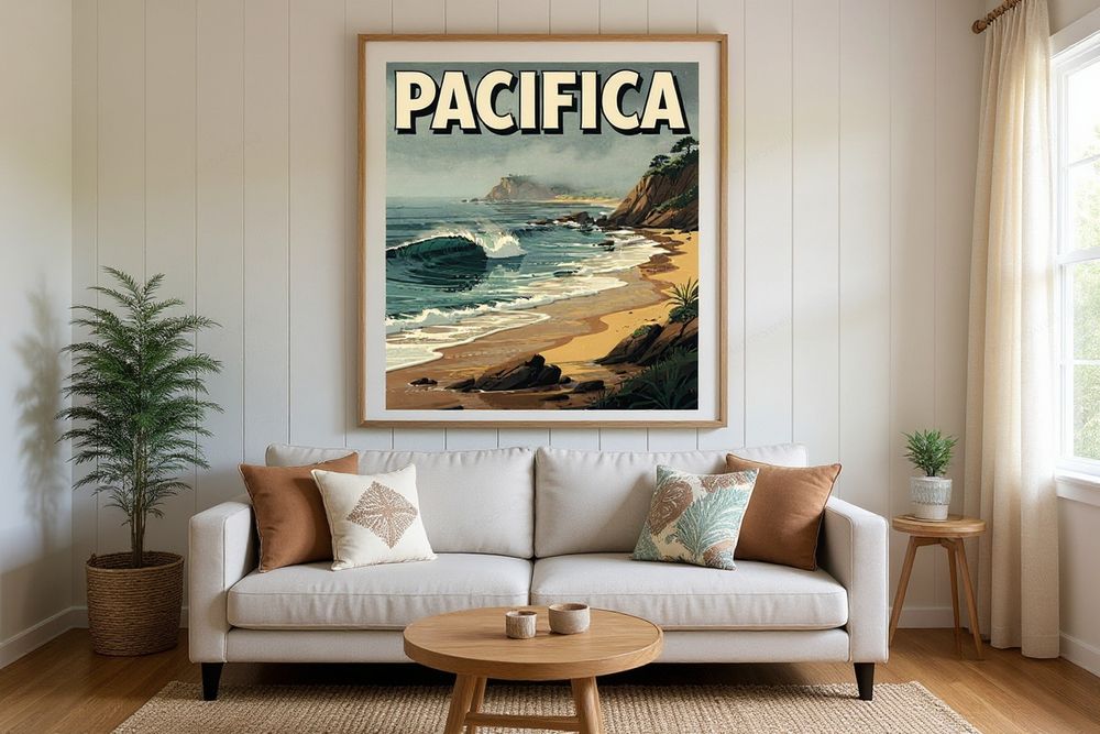 Pacifica California Surf Poster — room mockup
