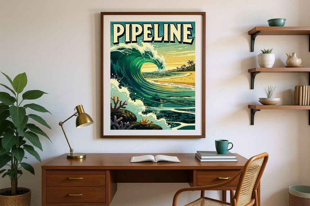 Pipeline Hawaii Surf Poster — room mockup