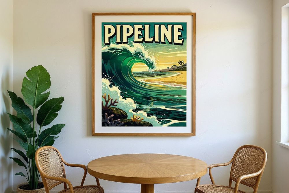 Pipeline Hawaii Surf Poster — room mockup