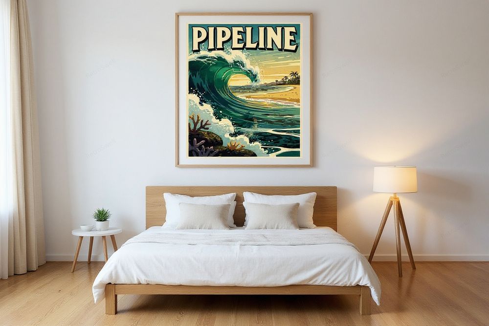 Pipeline Hawaii Surf Poster — room mockup