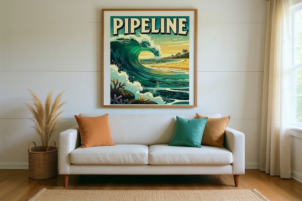 Pipeline Hawaii Surf Poster — room mockup