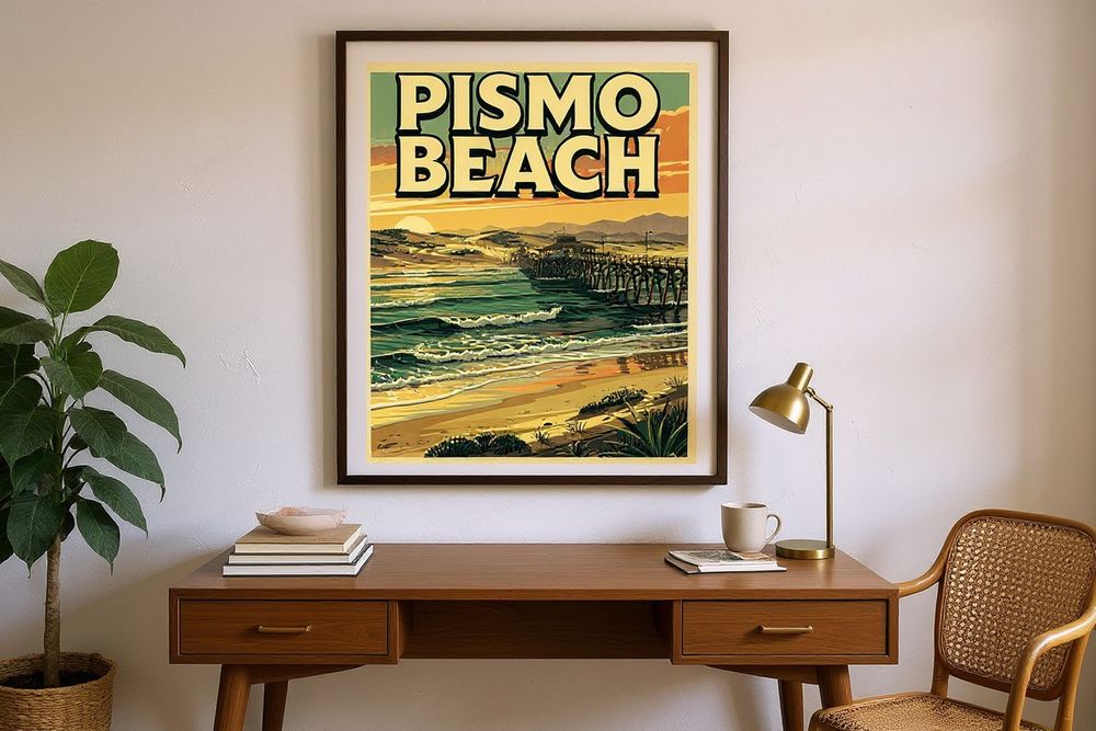 Pismo Beach Surf Poster — room mockup