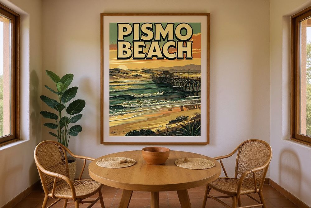 Pismo Beach Surf Poster — room mockup