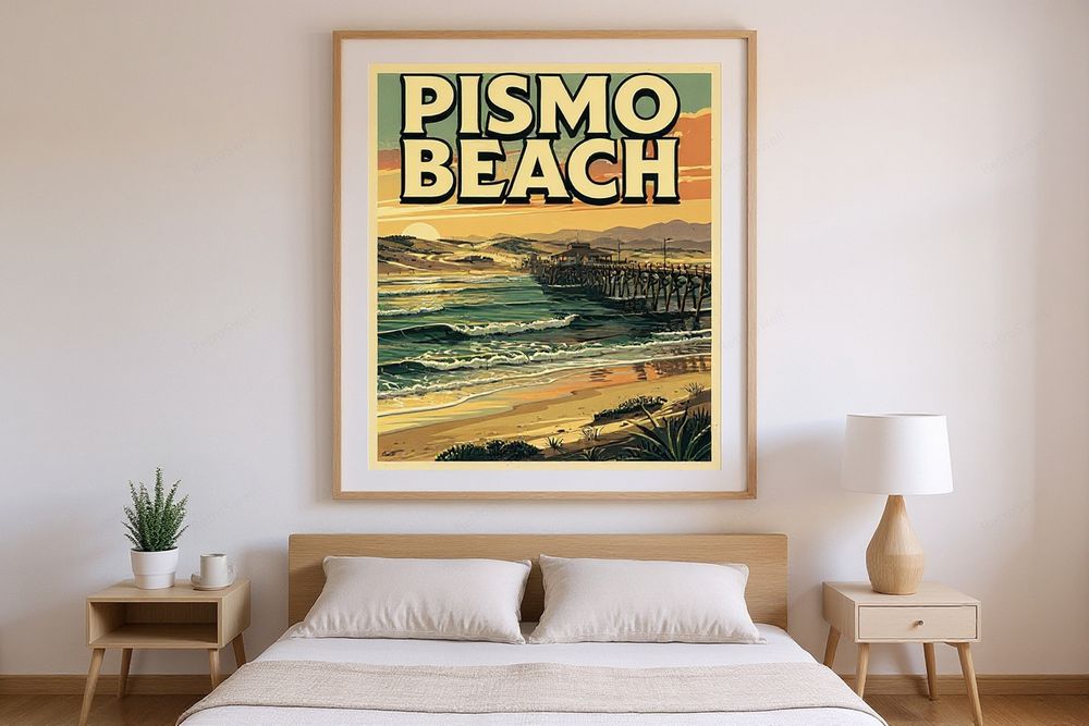 Pismo Beach Surf Poster — room mockup