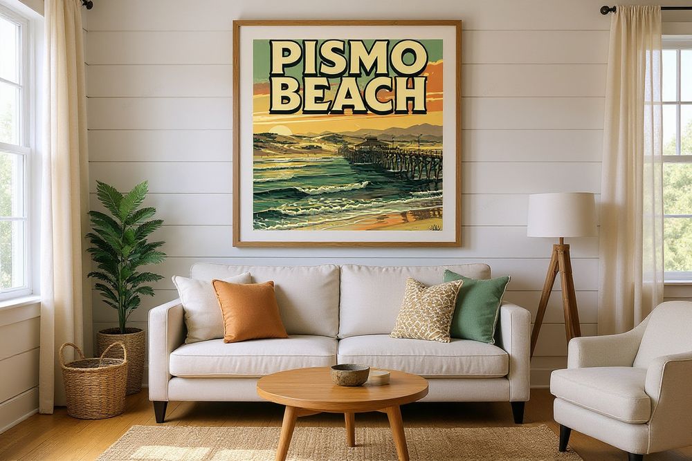 Pismo Beach Surf Poster — room mockup