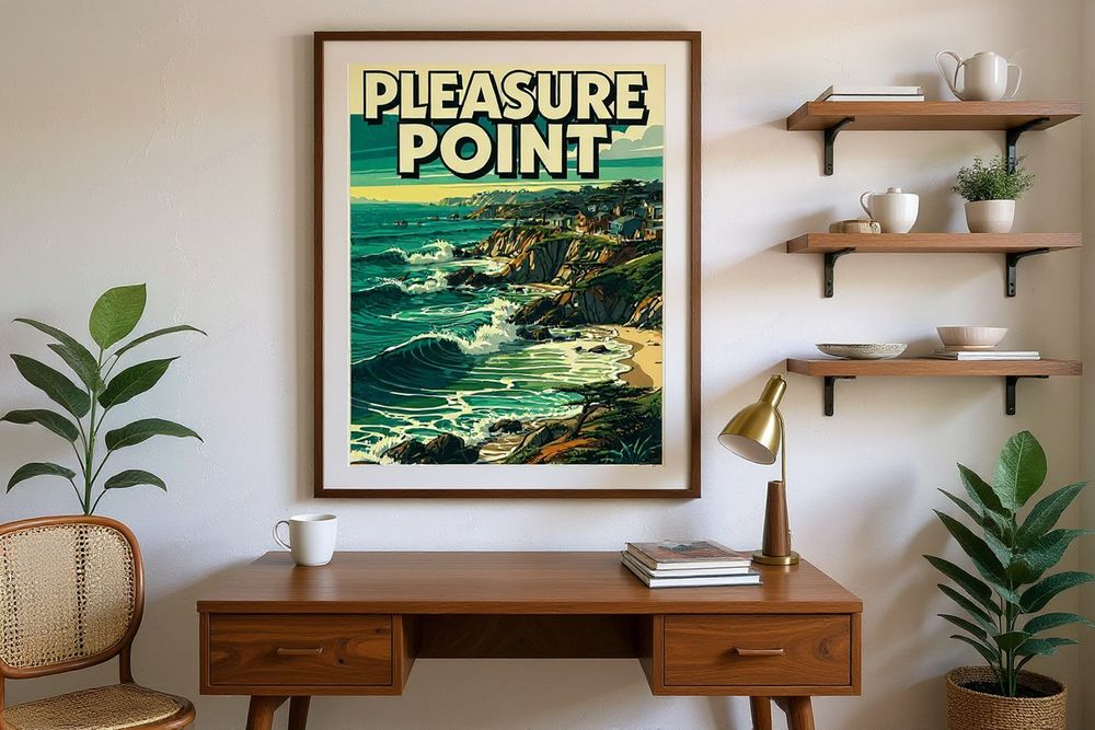 Pleasure Point Surf Poster — room mockup