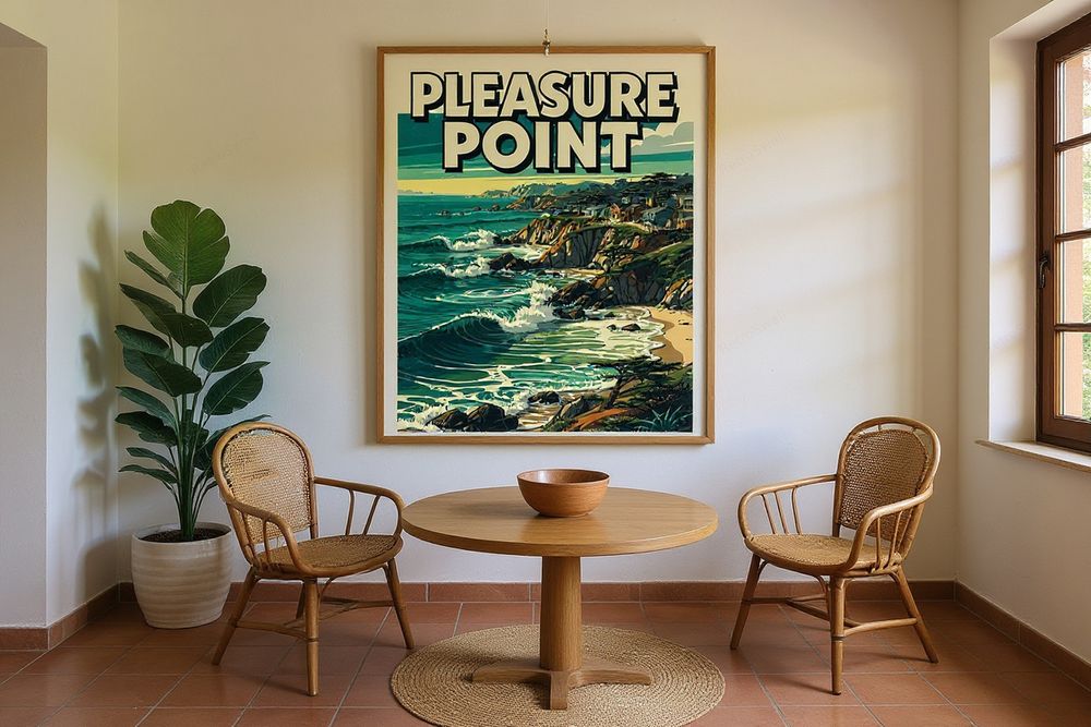 Pleasure Point Surf Poster — room mockup