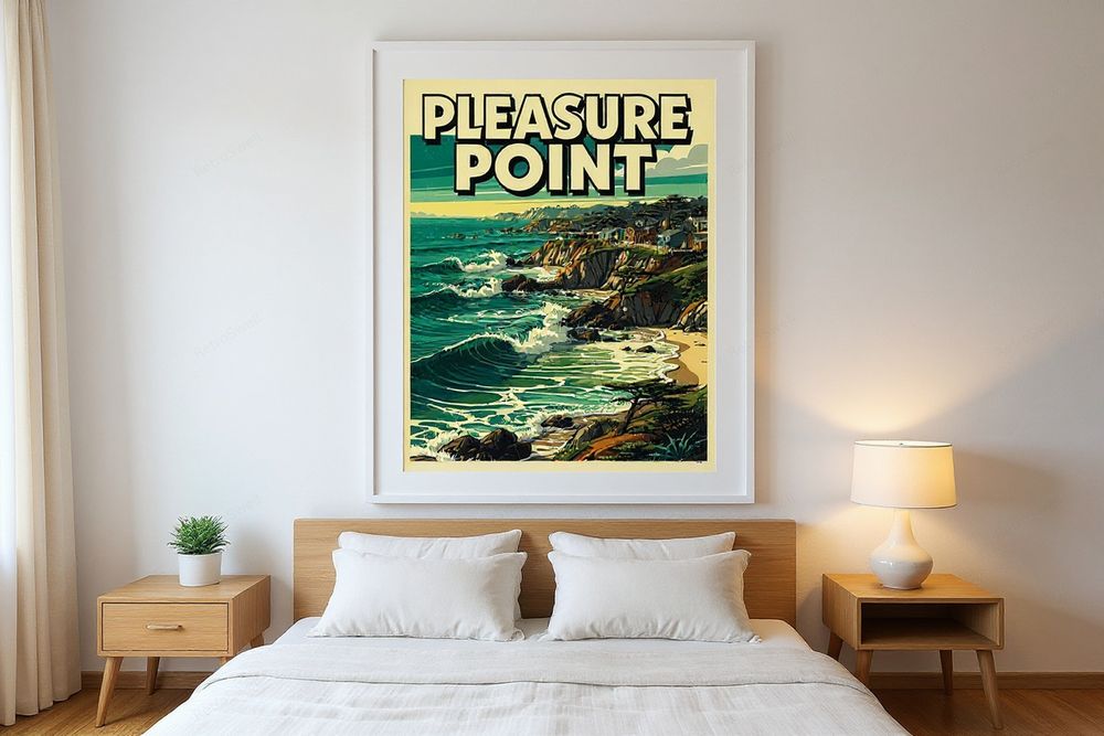 Pleasure Point Surf Poster — room mockup