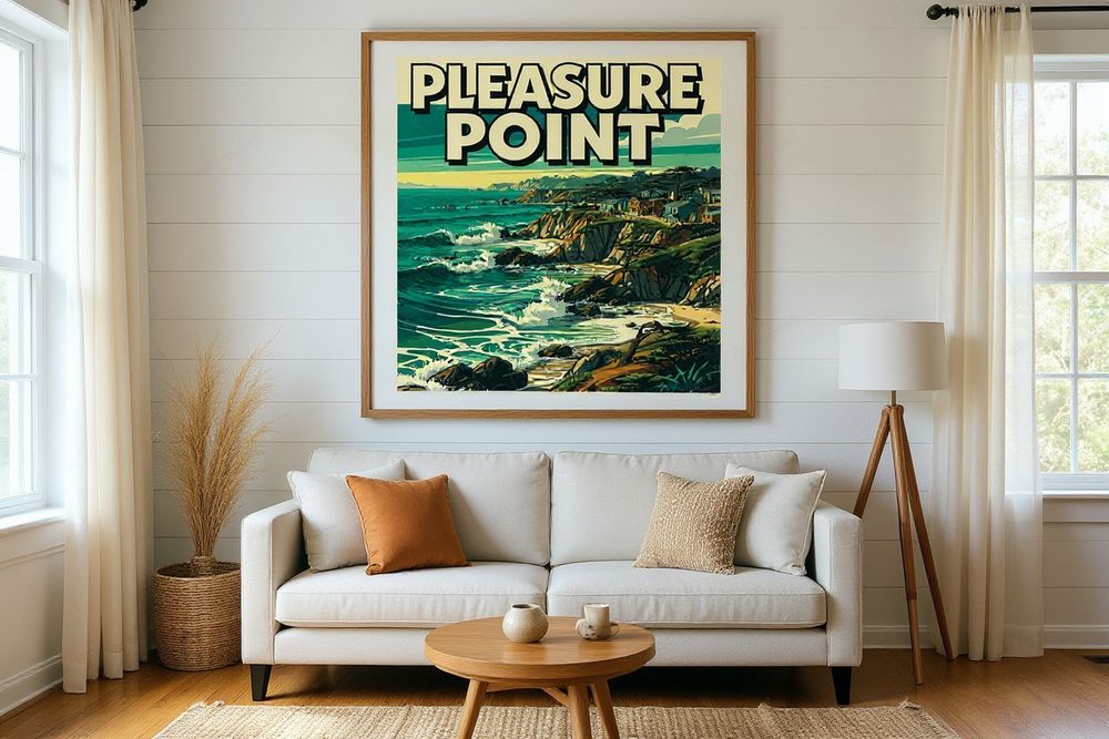 Pleasure Point Surf Poster — room mockup