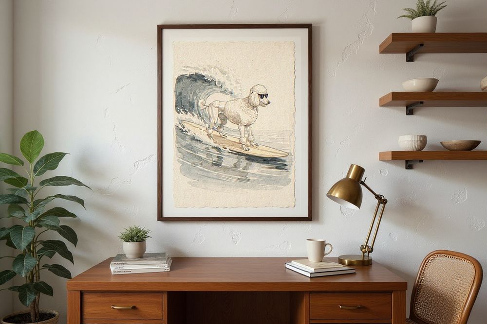 Poodle Surfing Print — room mockup