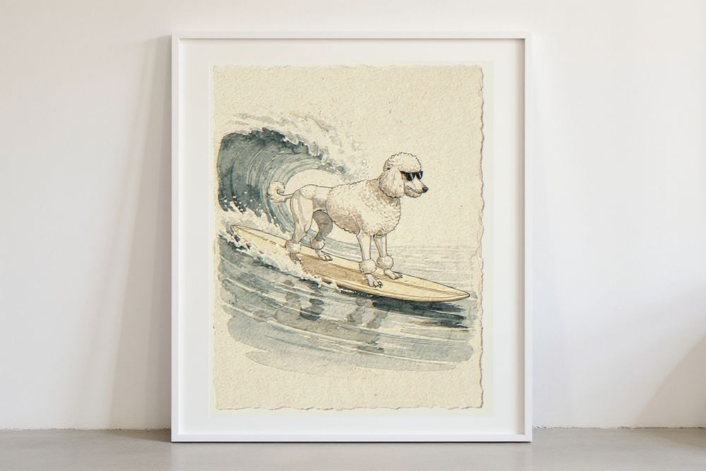 Poodle Surfing Print — room mockup