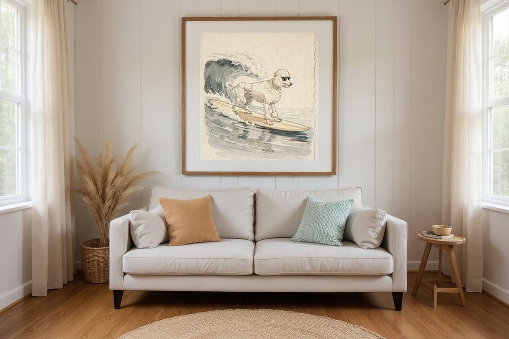 Poodle Surfing Print — room mockup
