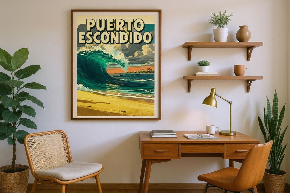 Puerto Escondido Mexico Surf Poster — room mockup