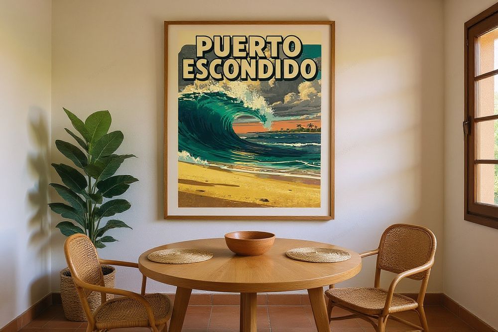 Puerto Escondido Mexico Surf Poster — room mockup