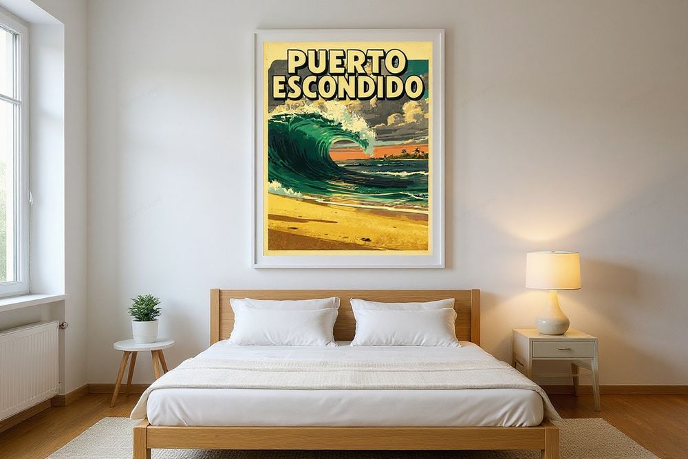Puerto Escondido Mexico Surf Poster — room mockup