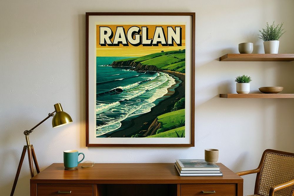 Raglan New Zealand Surf Poster — room mockup