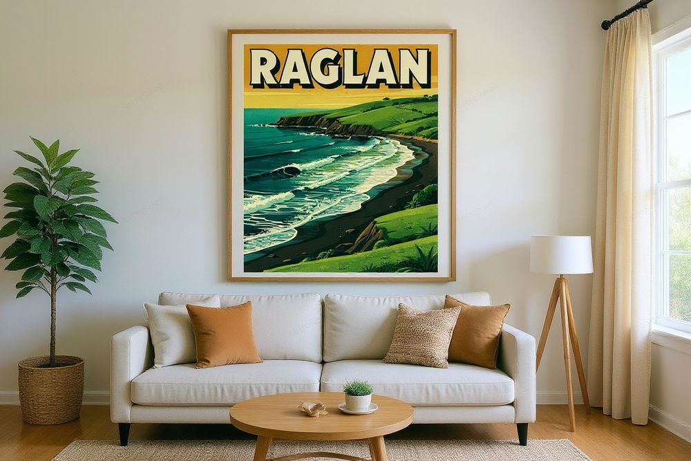 Raglan New Zealand Surf Poster — room mockup