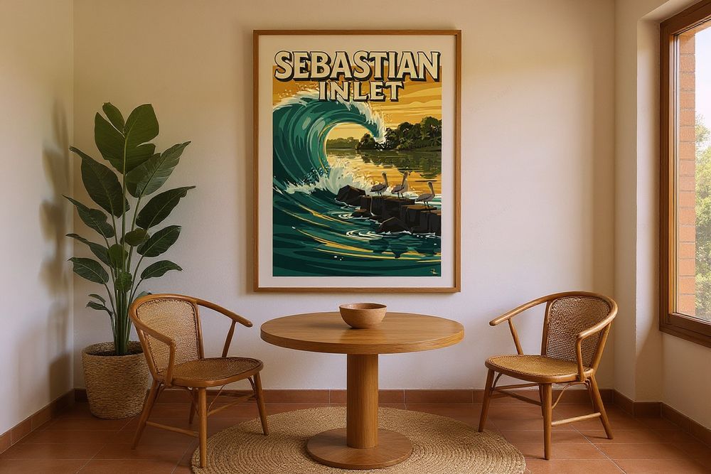 Sebastian Inlet Surf Poster — room mockup