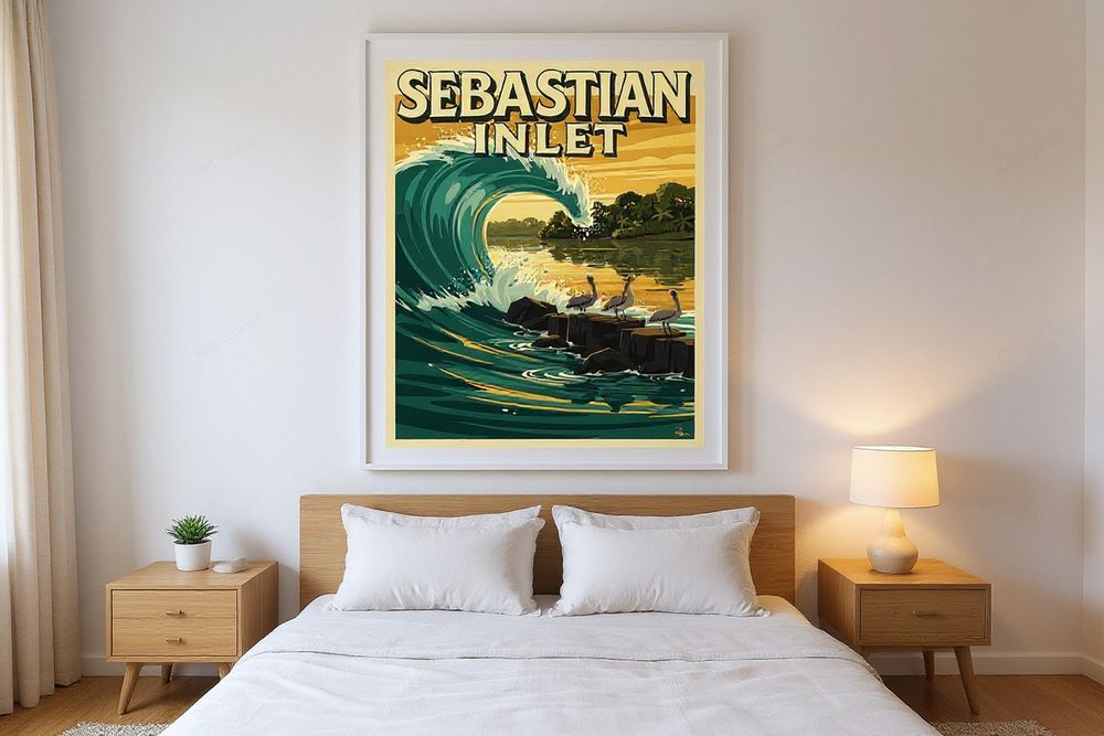 Sebastian Inlet Surf Poster — room mockup