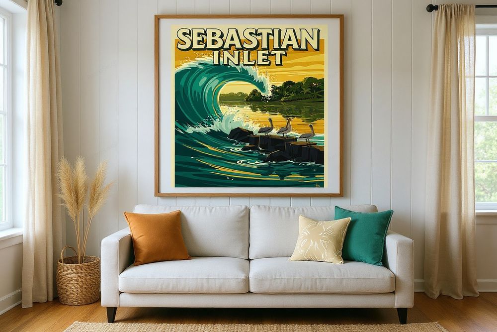 Sebastian Inlet Surf Poster — room mockup