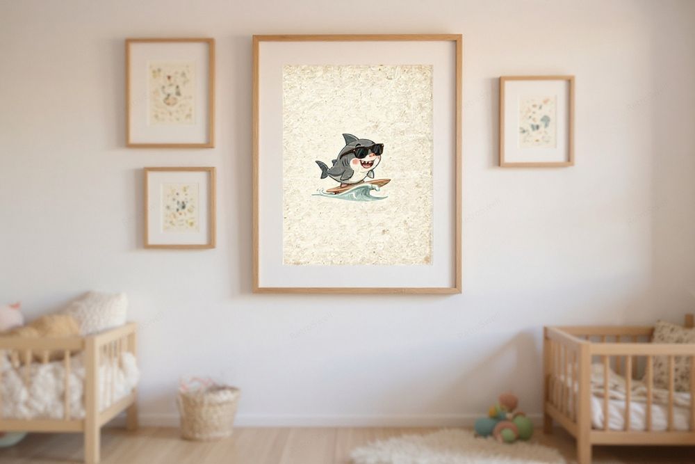 Shark Surfing Art Print — room mockup