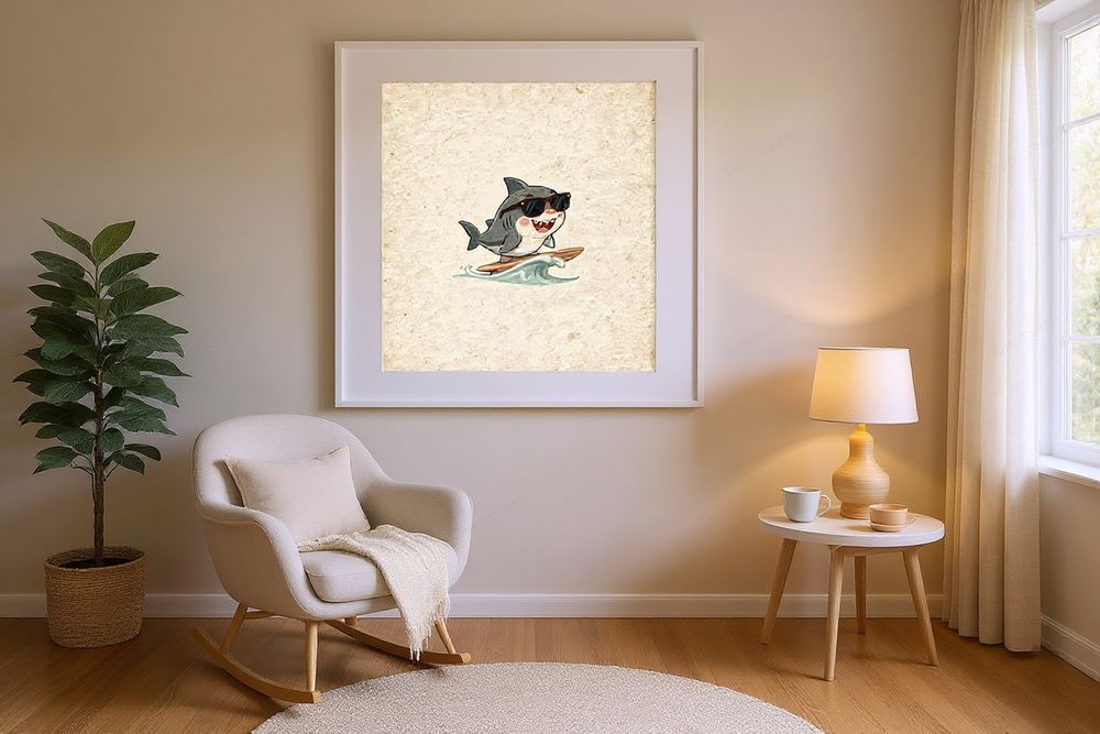 Shark Surfing Art Print — room mockup