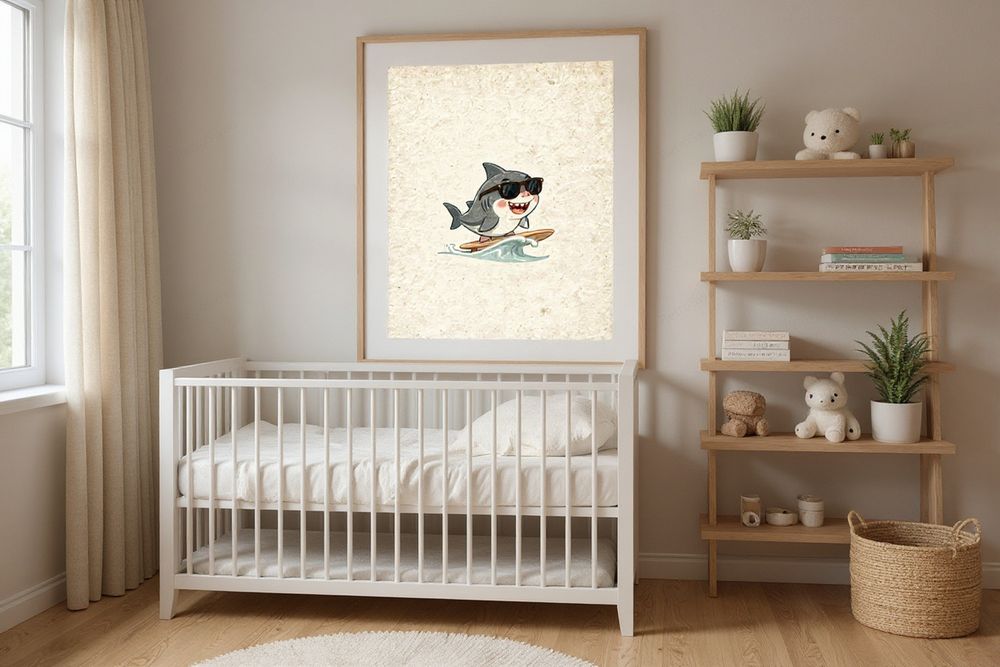 Shark Surfing Art Print — room mockup