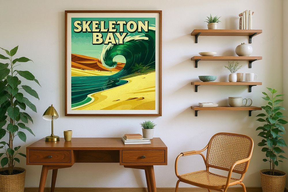 Skeleton Bay Namibia Surf Poster — room mockup