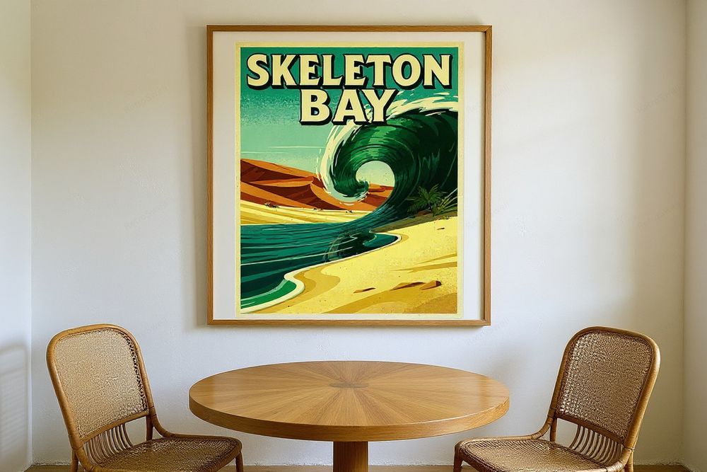 Skeleton Bay Namibia Surf Poster — room mockup