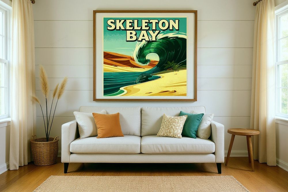 Skeleton Bay Namibia Surf Poster — room mockup