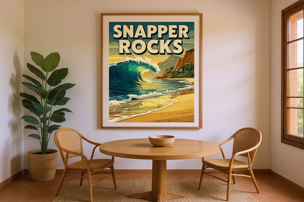 Snapper Rocks Surf Poster — room mockup